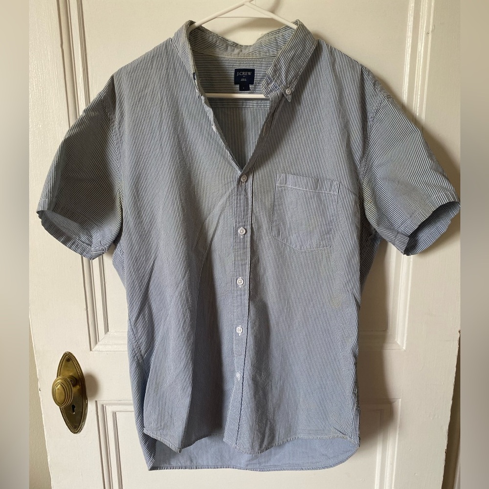 🌻 J. Crew Blue Striped Men's Short Sleeve Shirt
